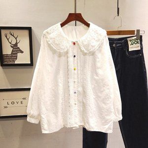 White Shirt Doll Collar, Cottage Core, Victorian, New Embroidered Age-Reducing S